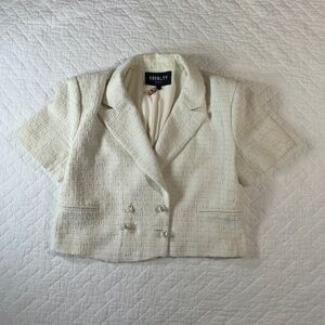 Royalty by Maluma Women’s Cropped Tweed Jacket W/ Pearl Buttons Size L SS (G20)